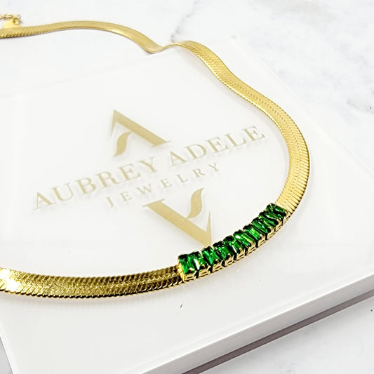 Emerald Baguette Herringbone Necklace