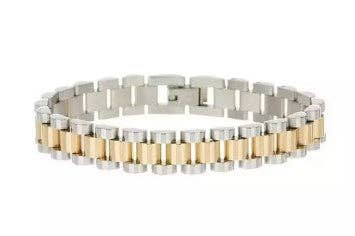 Watch Link Silver & Gold Bracelet: 7"