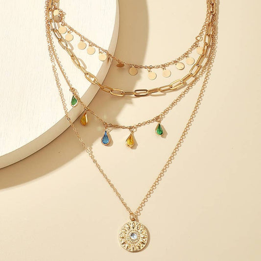 MultiLayer Colored Crystal Pendant Necklace